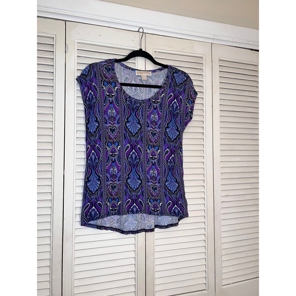 Michael Kors Paisley Scoop Neck Short Sleeve Blouse; Size XS
